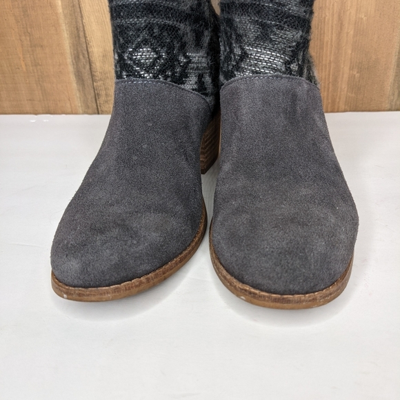 Toms Leila Suede Aztec Heeled Ankle Boot Dark Gray Black Sz 6 - Picture 5 of 12